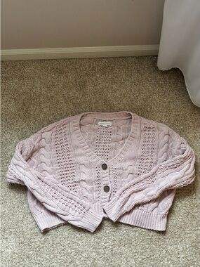 Aeropostale Light Pink Cable-Knit V-Neck Button Sweater